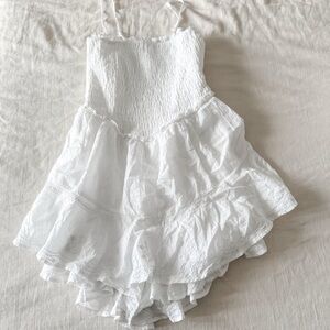 American Eagle White Smocked Tiered Ruffle Romper Dress XS